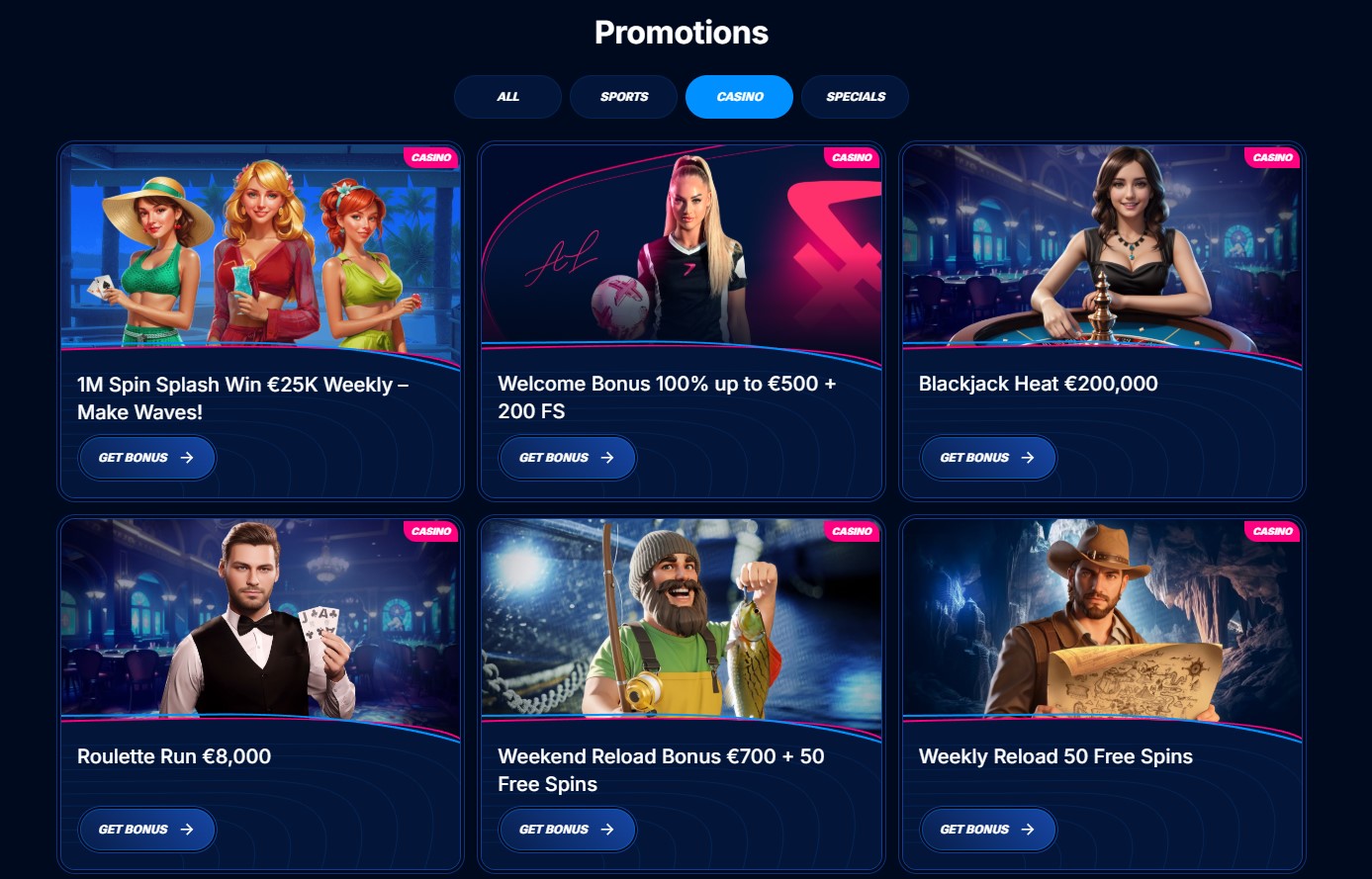 Boomerang Casino welcome bonus and promotions page